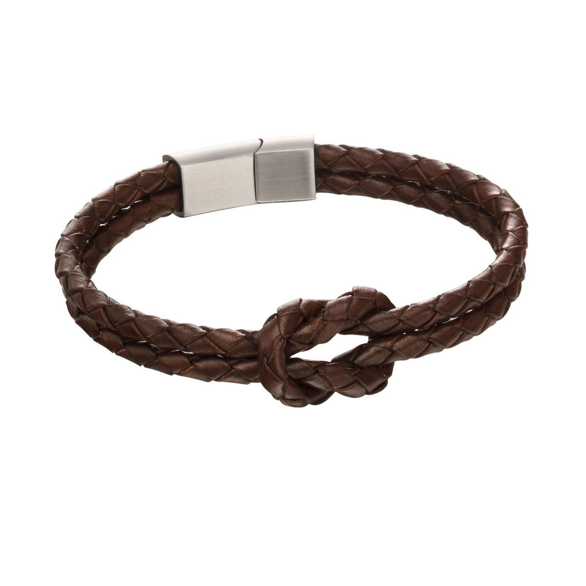 Brown Leather & Stainless Steel Bracelet