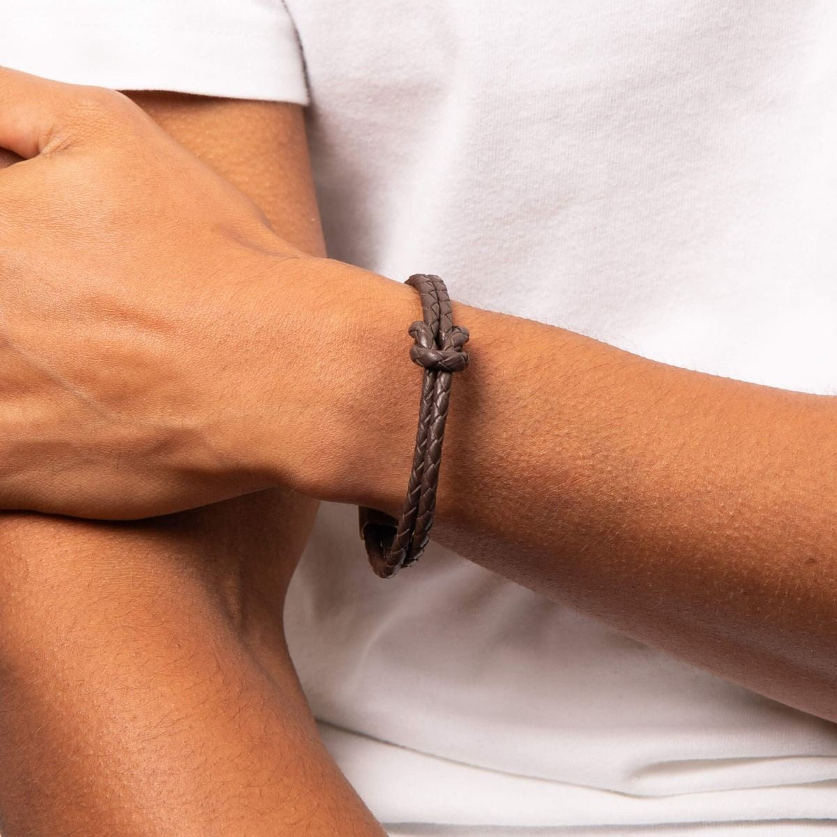 Brown Leather & Stainless Steel Bracelet