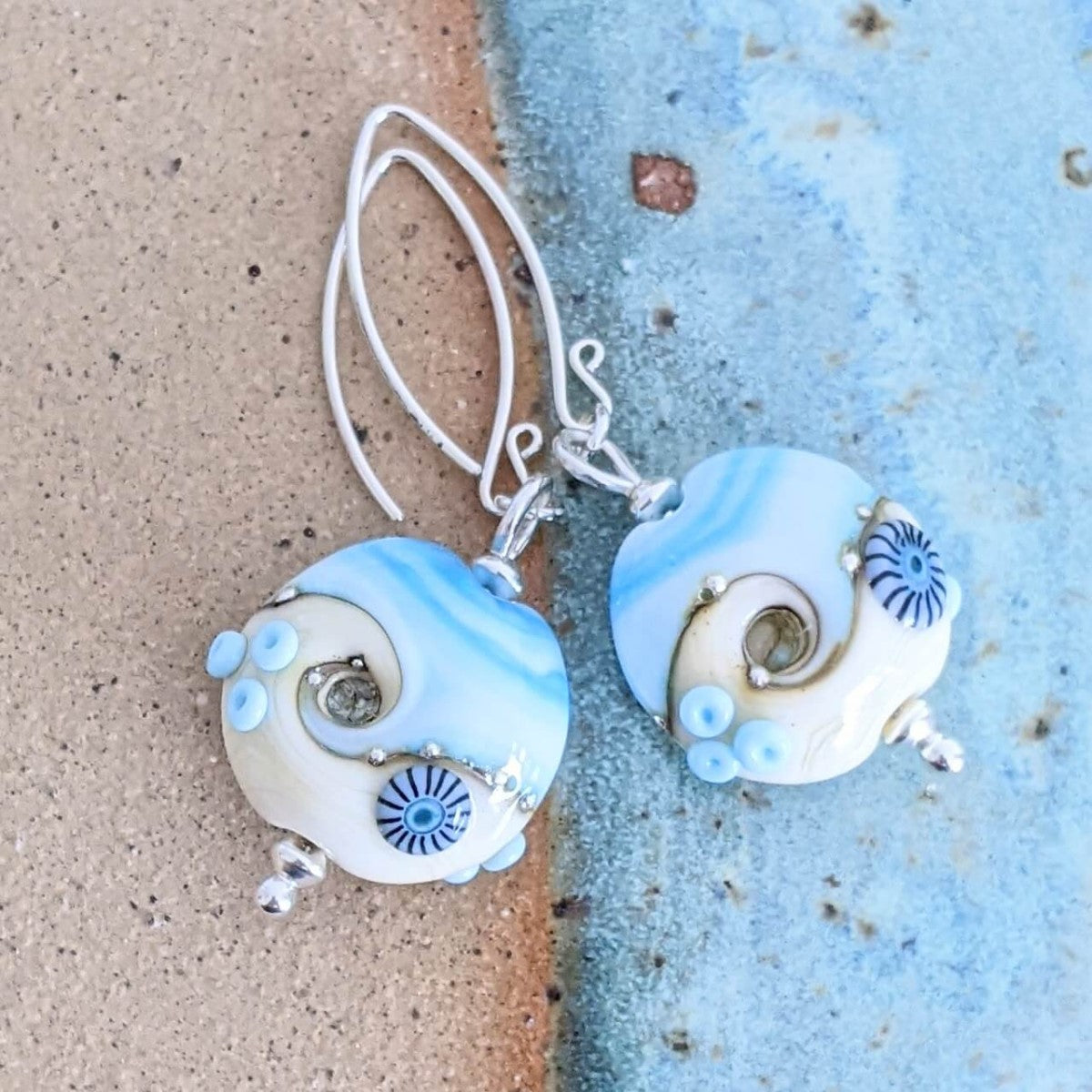 Beach Art Glass - Beyond the Sea Lentil Earrings