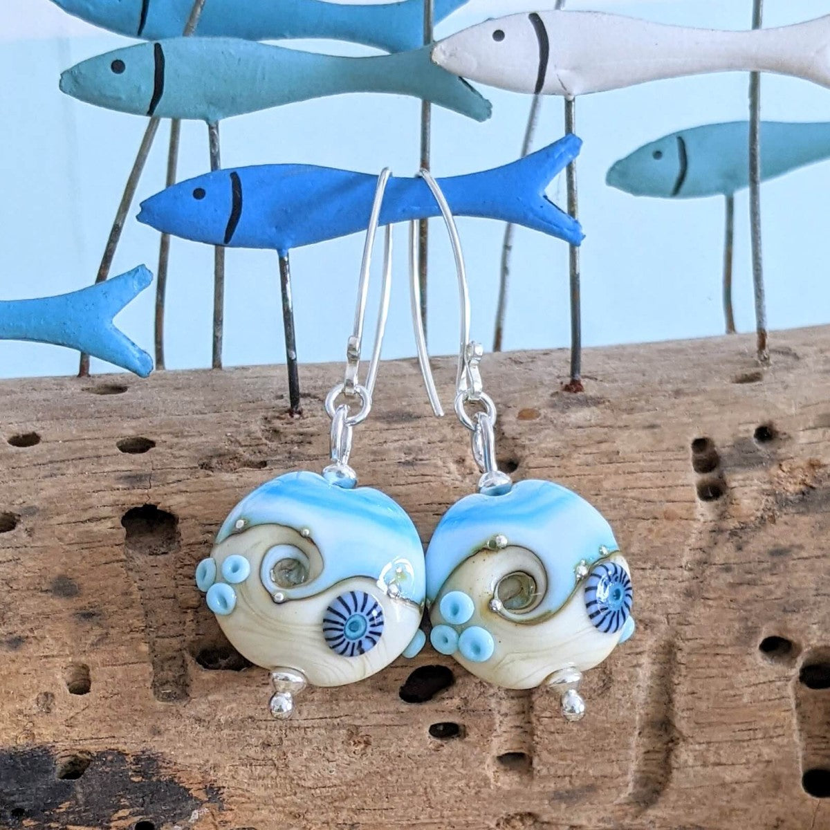 Beach Art Glass - Beyond the Sea Lentil Earrings