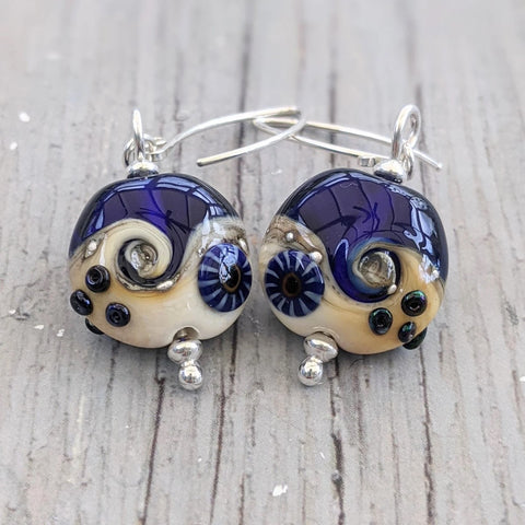 Beach Art Glass - Midnight Waves Lentil Earrings