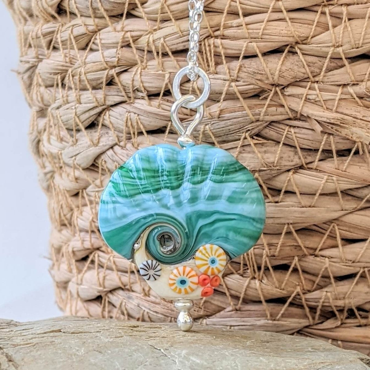 Beach Art Glass - Sand & Sea Shell Pendant