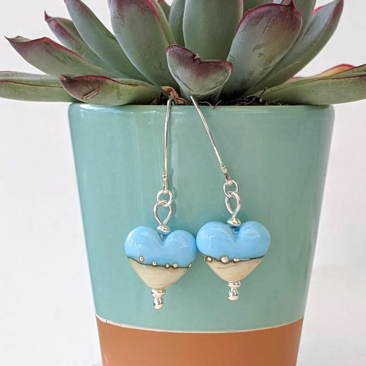 Beach Art Glass - Sandy Beach Heart Earrings