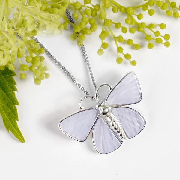 Sterling Silver Common Blue Butterfly Necklace with Blue Lace Agate