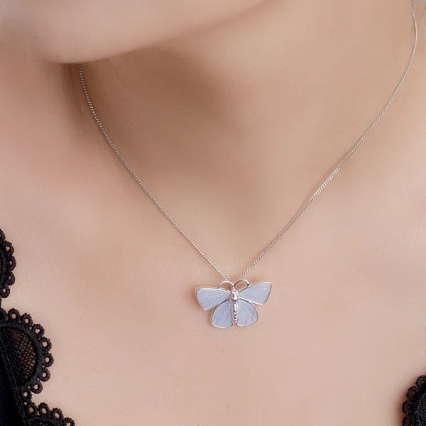 Sterling Silver Common Blue Butterfly Necklace with Blue Lace Agate