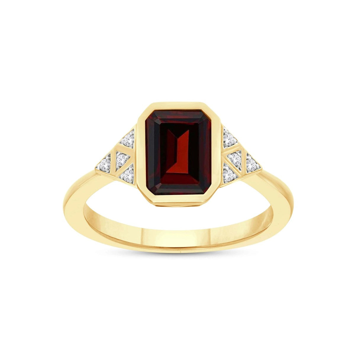 9ct Yellow Gold Garnet & Diamond Vintage Style Ring