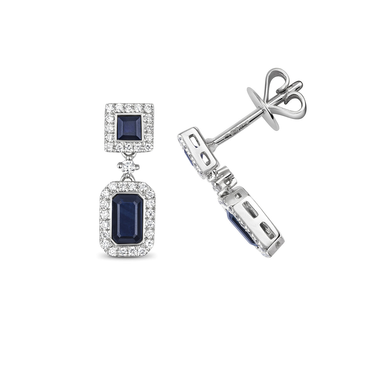 9ct White Gold Sapphire & Diamond Drop Earrings