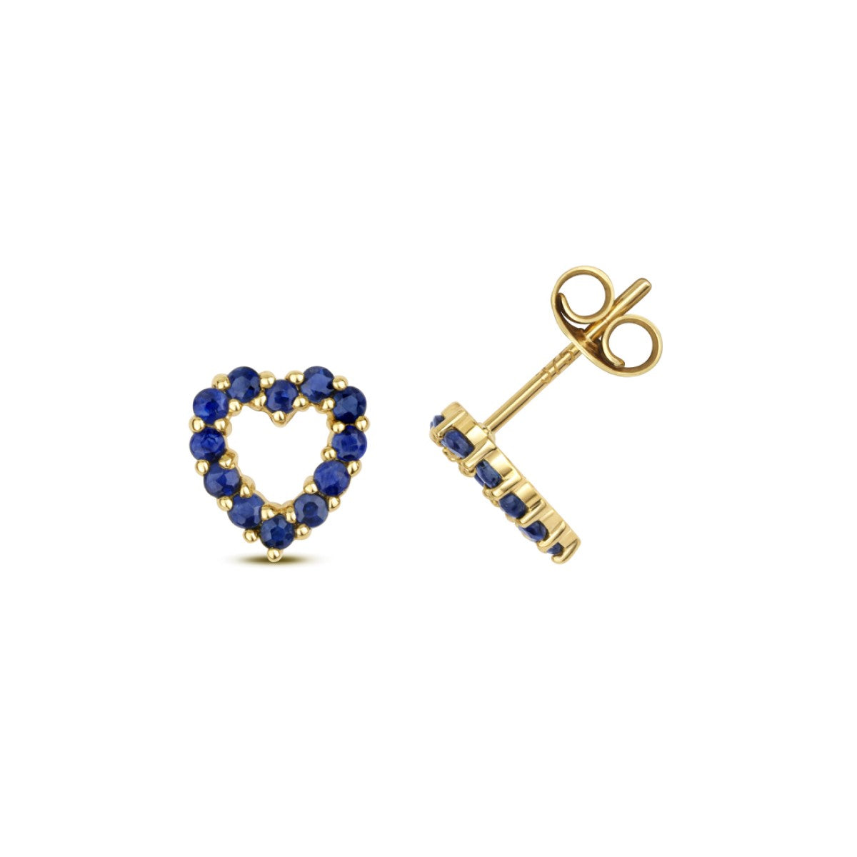 9ct Yellow Gold Heart Sapphire Stud Earrings