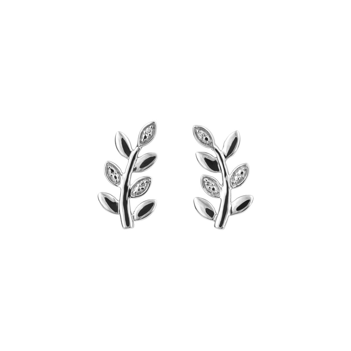 9ct White Gold Diamond Leaf Stud Earrings