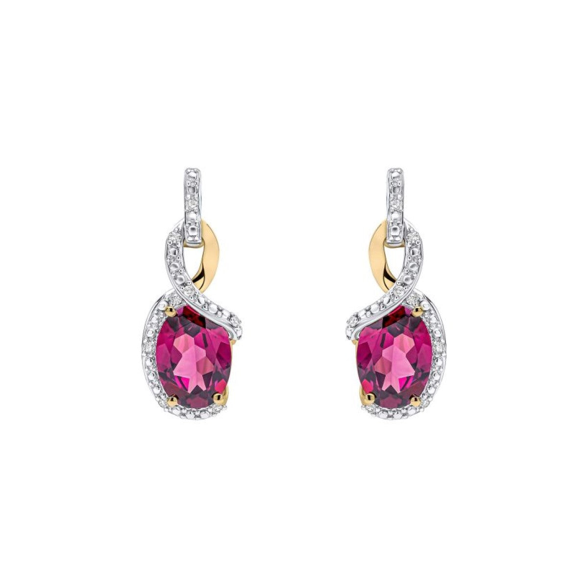 9ct Yellow Gold Rhodolite Garnet & Diamond Stud Earrings