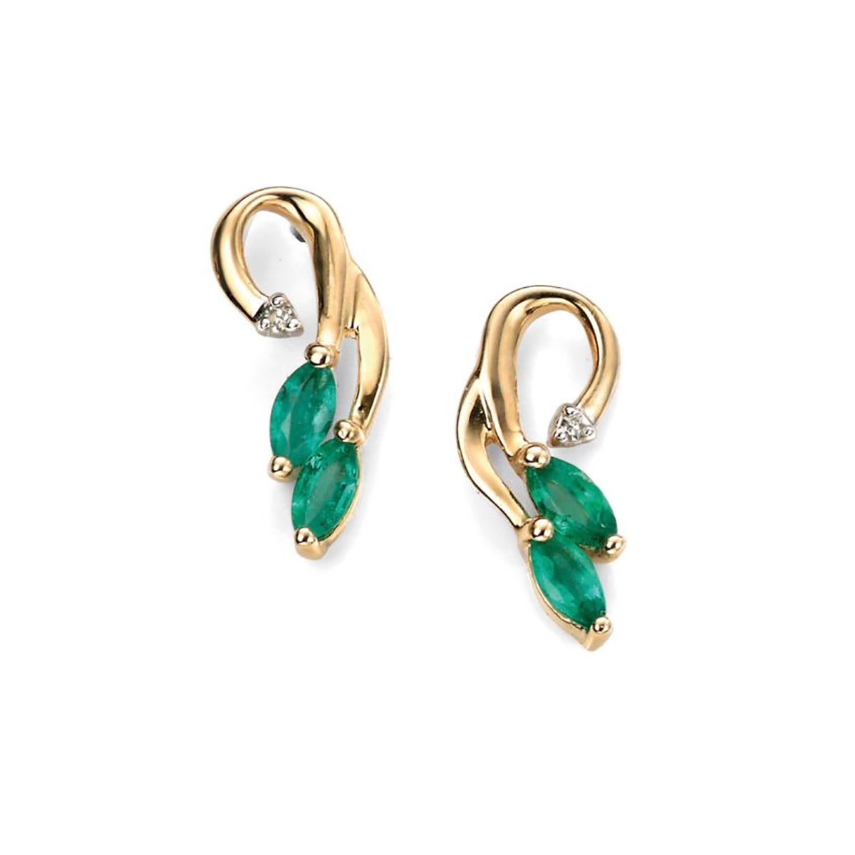 9ct Yellow Gold Emerald & Diamond Stud Earrings