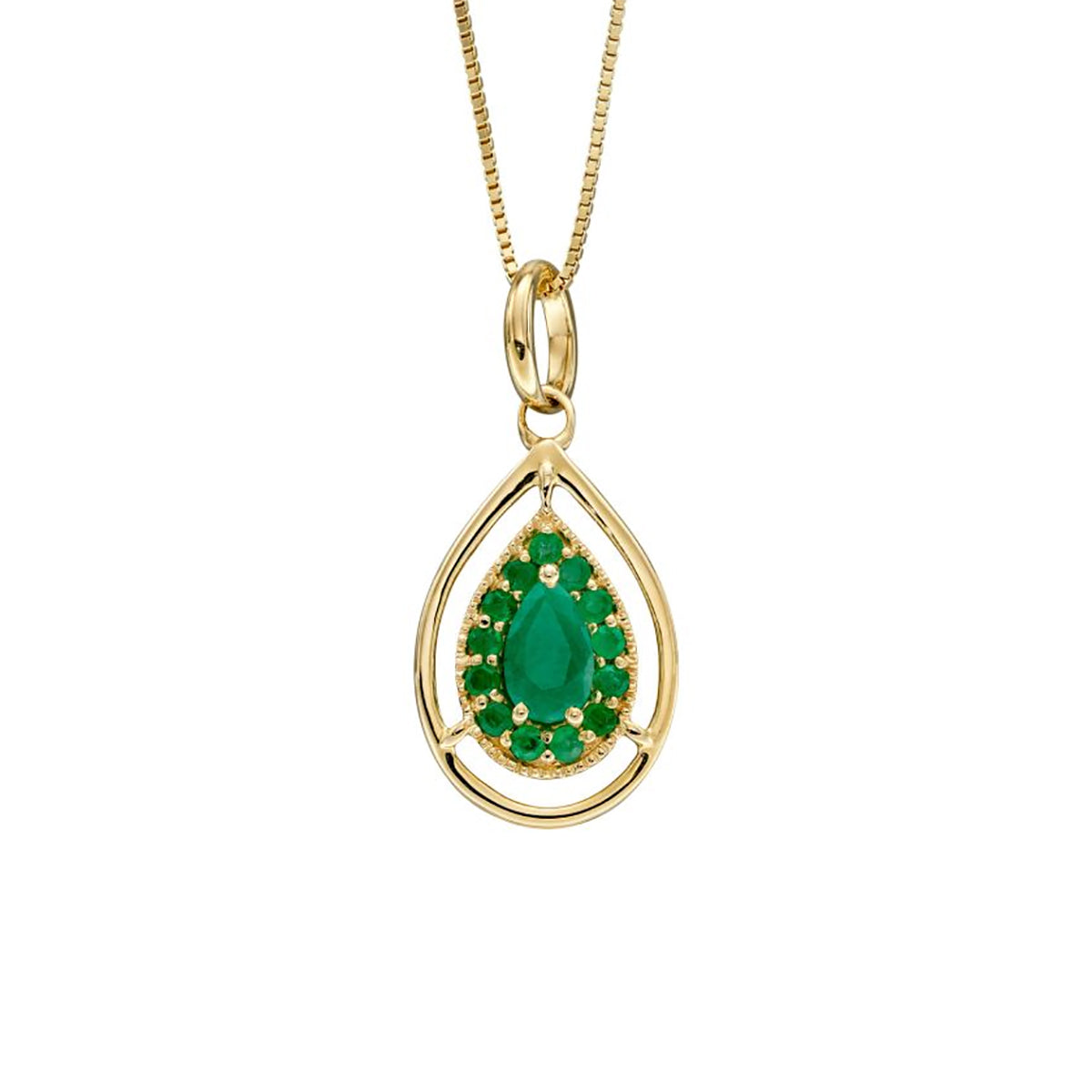 9ct Yellow Gold Emerald Teardrop Pendant Necklace