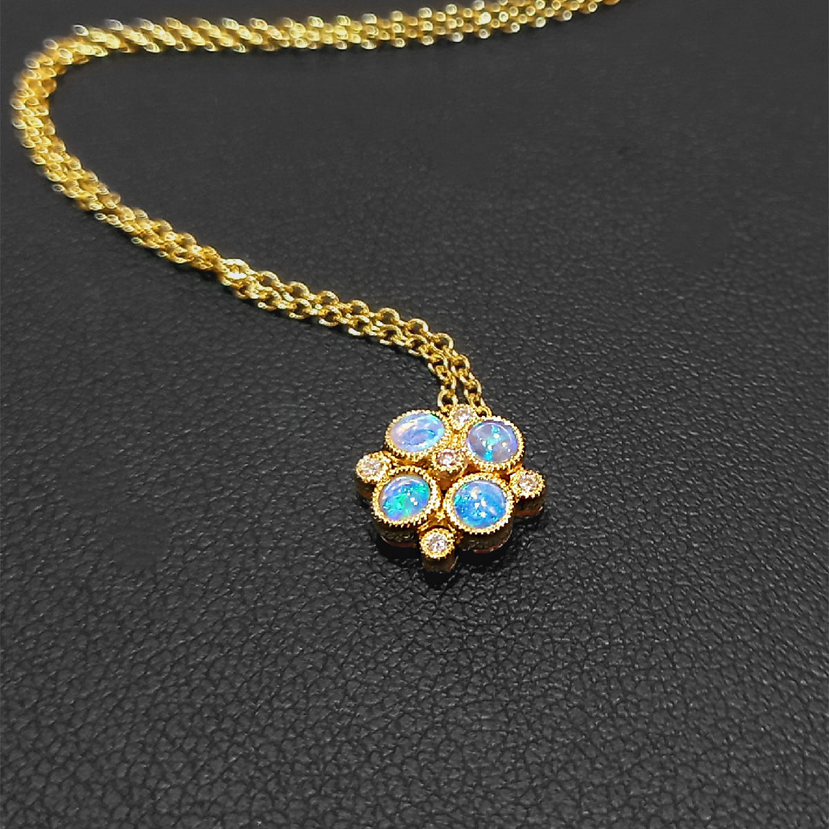 9ct Yellow Gold Opal & Diamond Floral Pendant