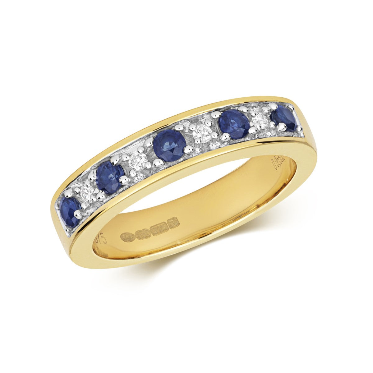 9ct Yellow Gold Sapphire & Diamonds Eternity Ring