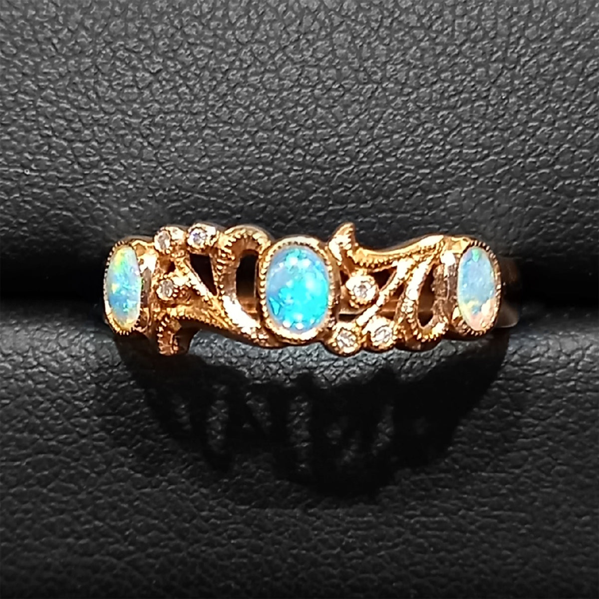 9ct Rose Gold Opal & Diamond Floral Ring