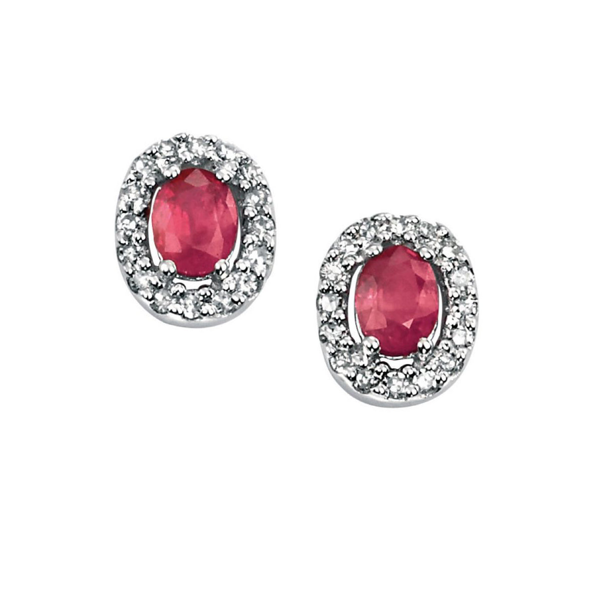 9ct White Gold Ruby and Diamond Oval Cluster Earrings