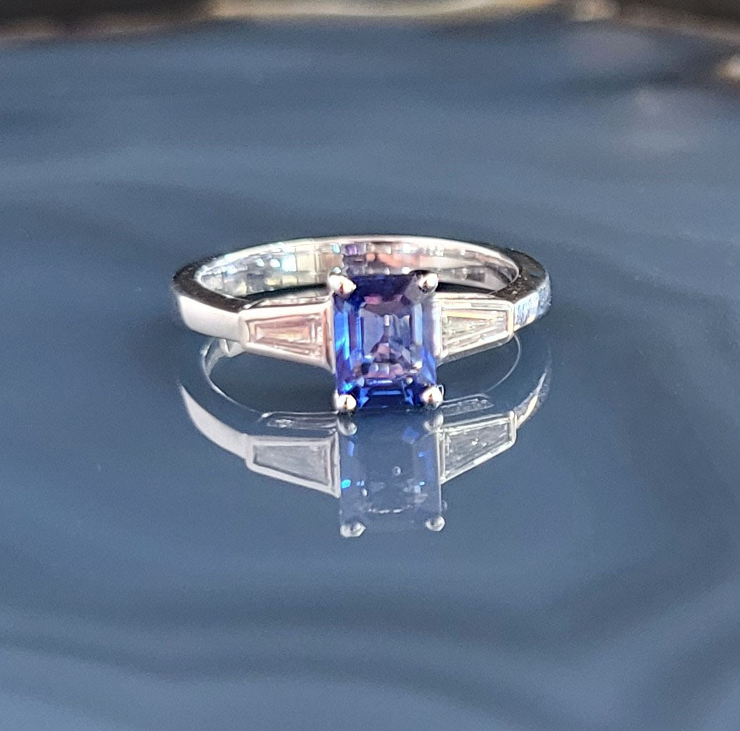 18ct White Gold Sapphire & Diamond Trilogy Ring