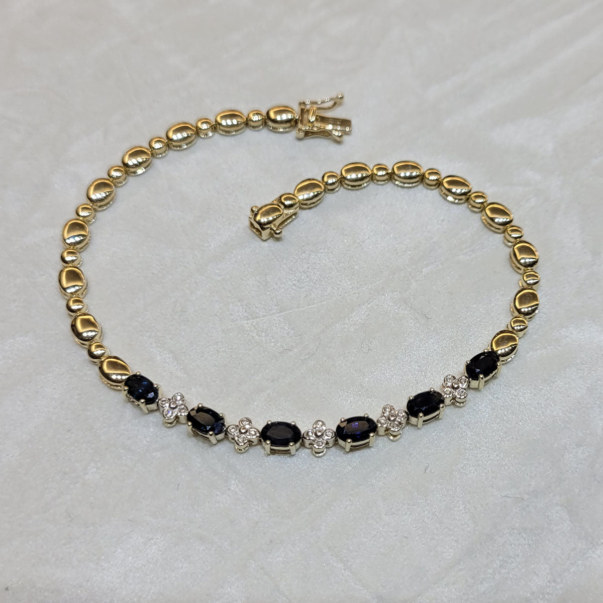 9ct Yellow Gold Sapphire & Diamond Bracelet