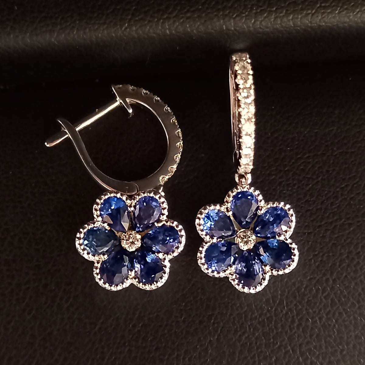 18ct White Gold Sapphire & Diamond Daisy Hoop Earrings