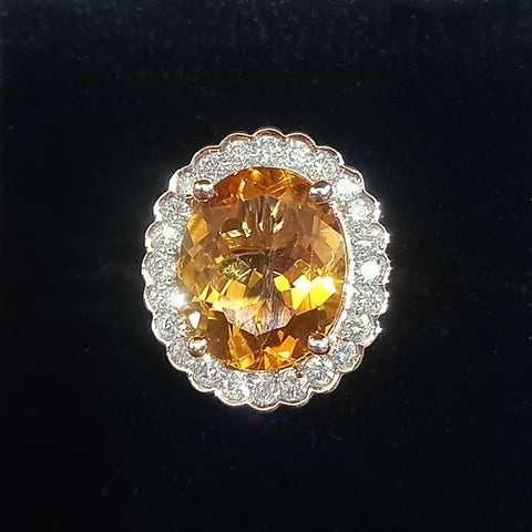 9ct Yellow Gold Citrine & Diamond Cluster Ring