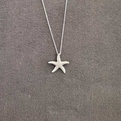 9ct White Gold Diamond Starfish Pendant Necklace