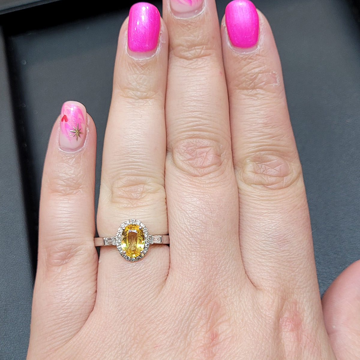 18ct White Gold Yellow Sapphire and Diamond Cluster Ring