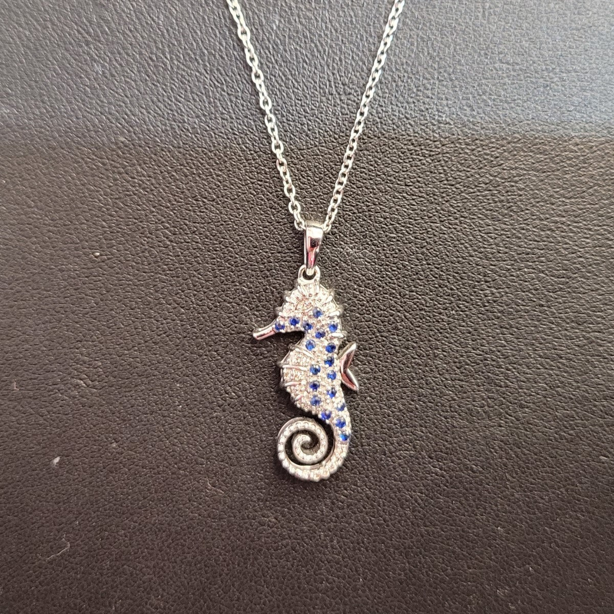 9ct White Gold Sapphire & Diamond Seahorse Necklace