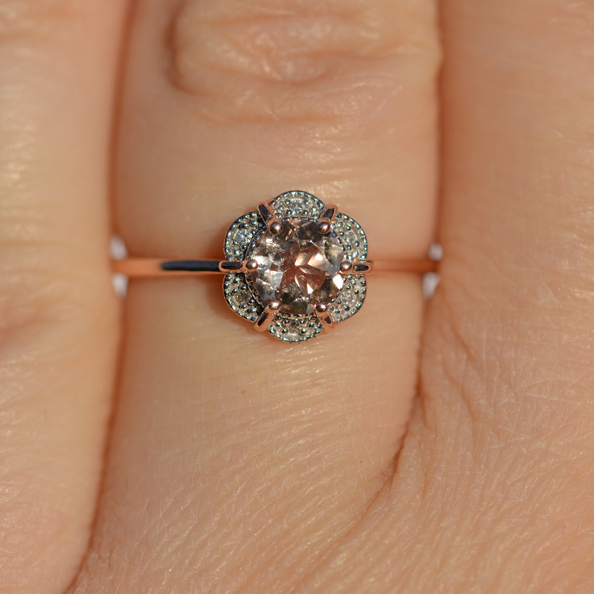 9ct Rose Gold Morganite & Diamond Dress Ring