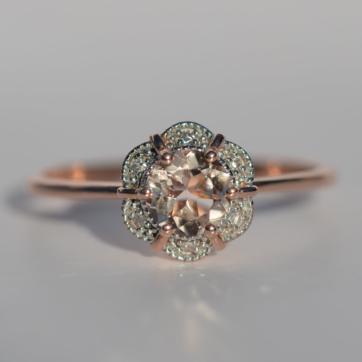 9ct Rose Gold Morganite & Diamond Dress Ring