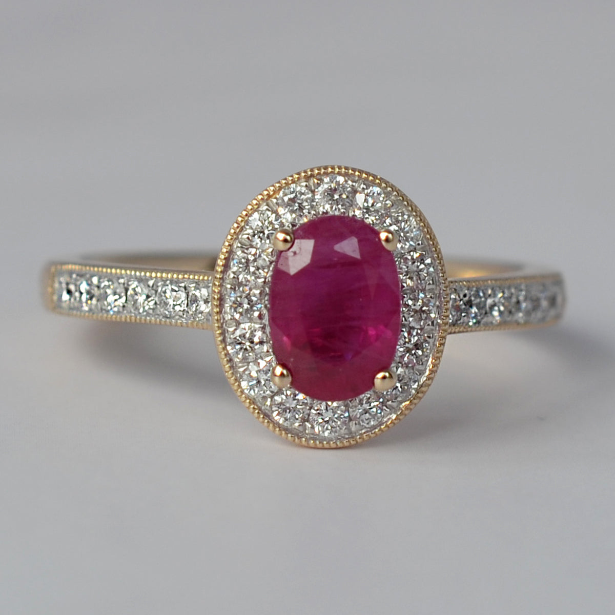 9ct Yellow Gold Ruby & Diamond Halo Cluster Ring