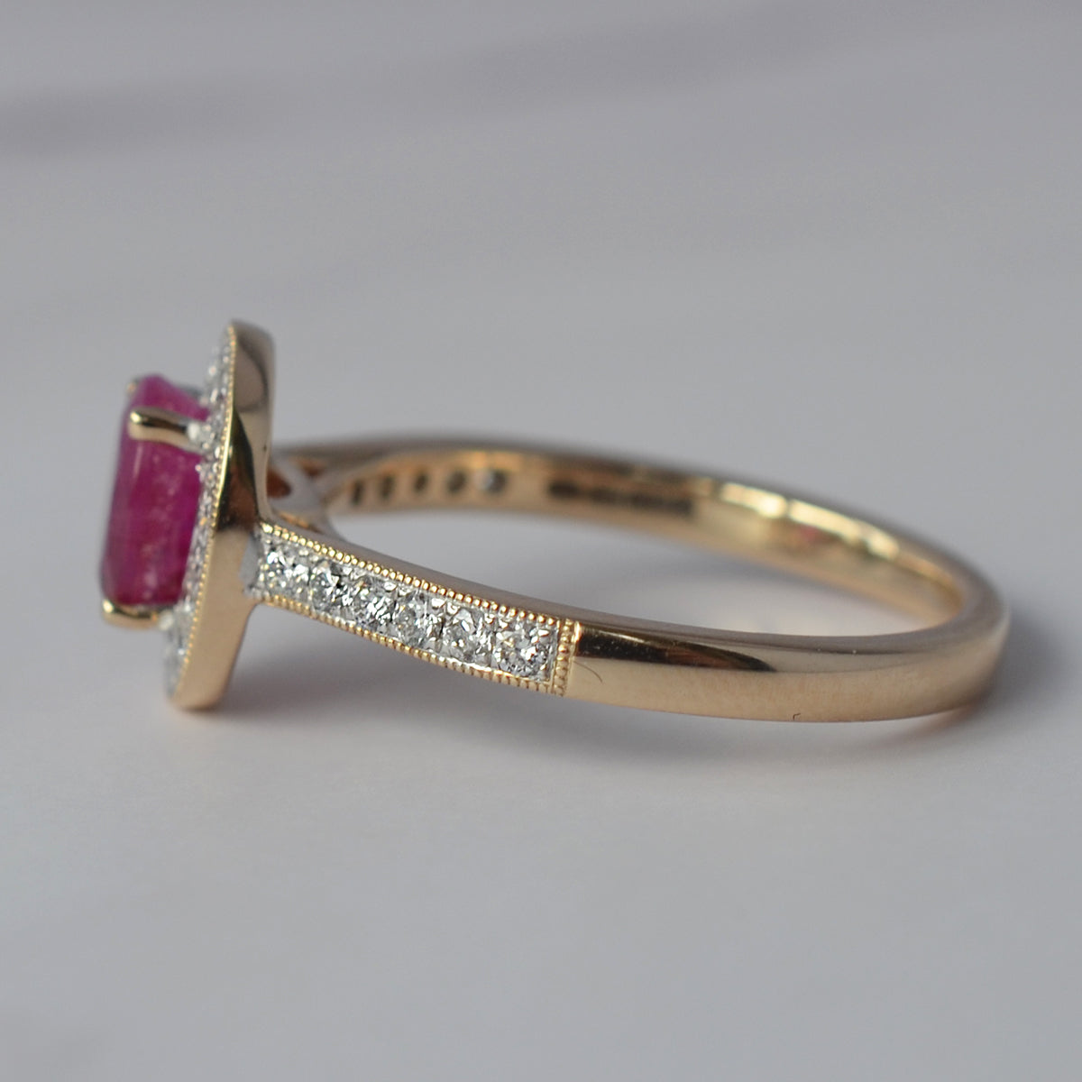 9ct Yellow Gold Ruby & Diamond Halo Cluster Ring