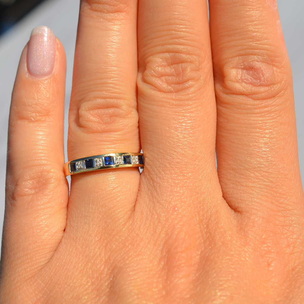 9ct Yellow Gold Sapphire & Diamond Eternity Ring