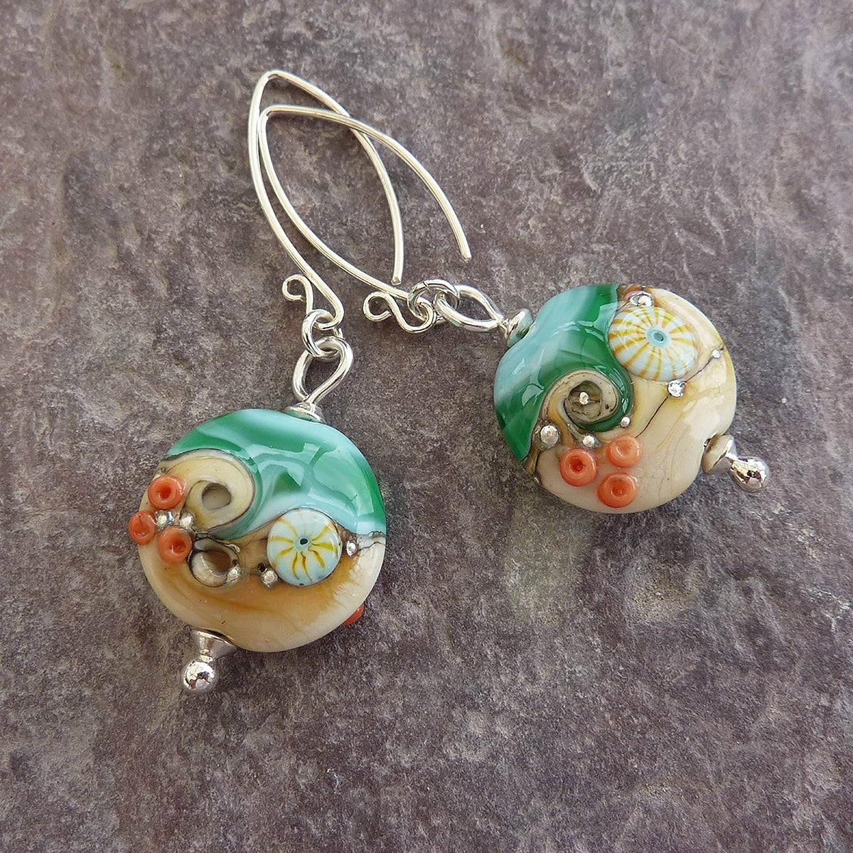 Beach Art Glass - Sand & Sea Lentil Drop Earrings