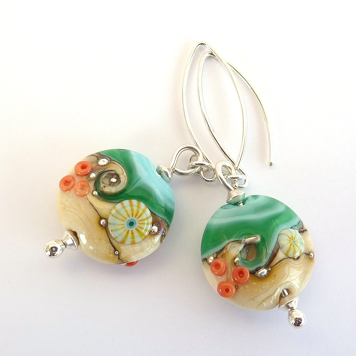 Beach Art Glass - Sand & Sea Lentil Drop Earrings