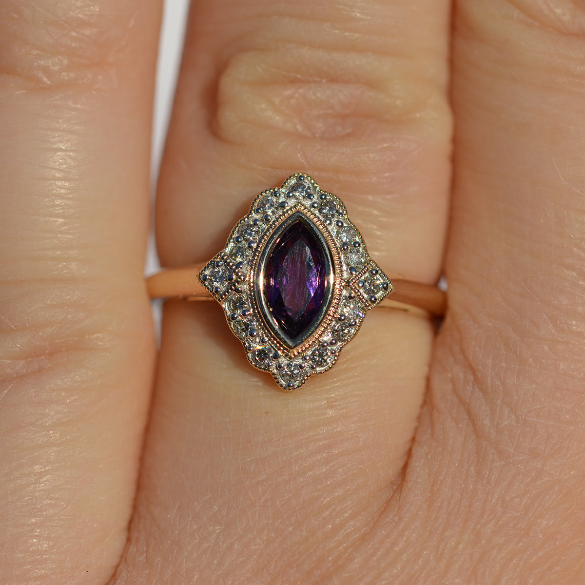 9ct Yellow Gold Amethyst & Diamond Ring