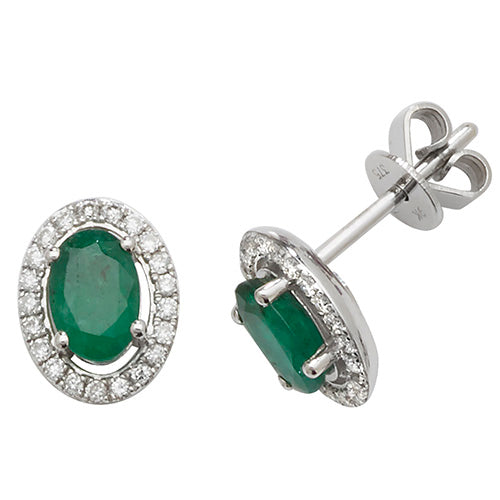 4.2g 22KYG 2ctw OVAL EMERALD CABOCHON & 0.25ctw DIAMOND PIERCED STUD  EARRINGS - Hawaii Estate & Jewelry Buyers