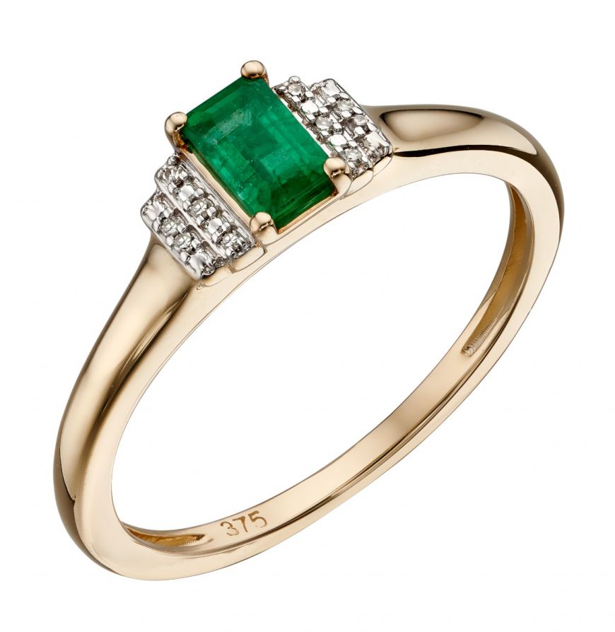 9ct Yellow Gold Emerald and Diamond Ring