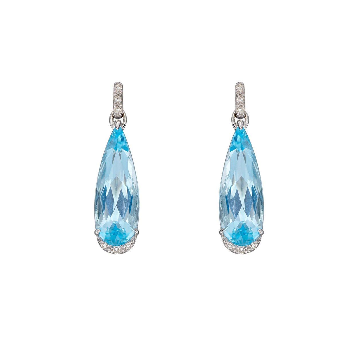 9ct White Gold Blue Topaz & Diamond Drop Earrings