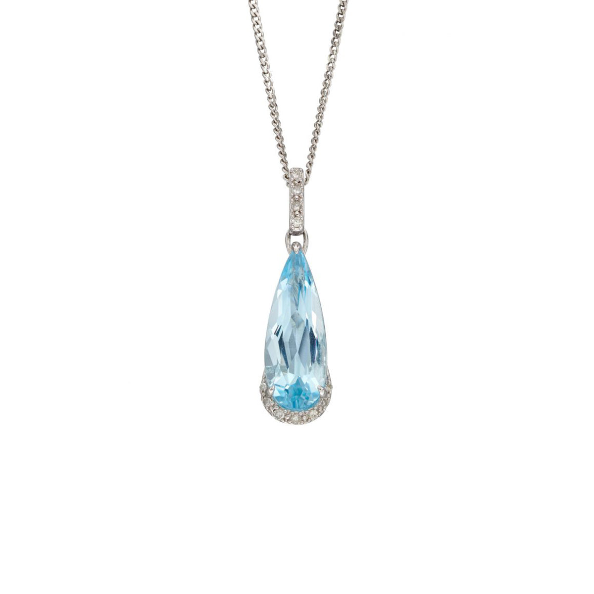 9ct White Gold Blue Topaz & Diamond Pendant