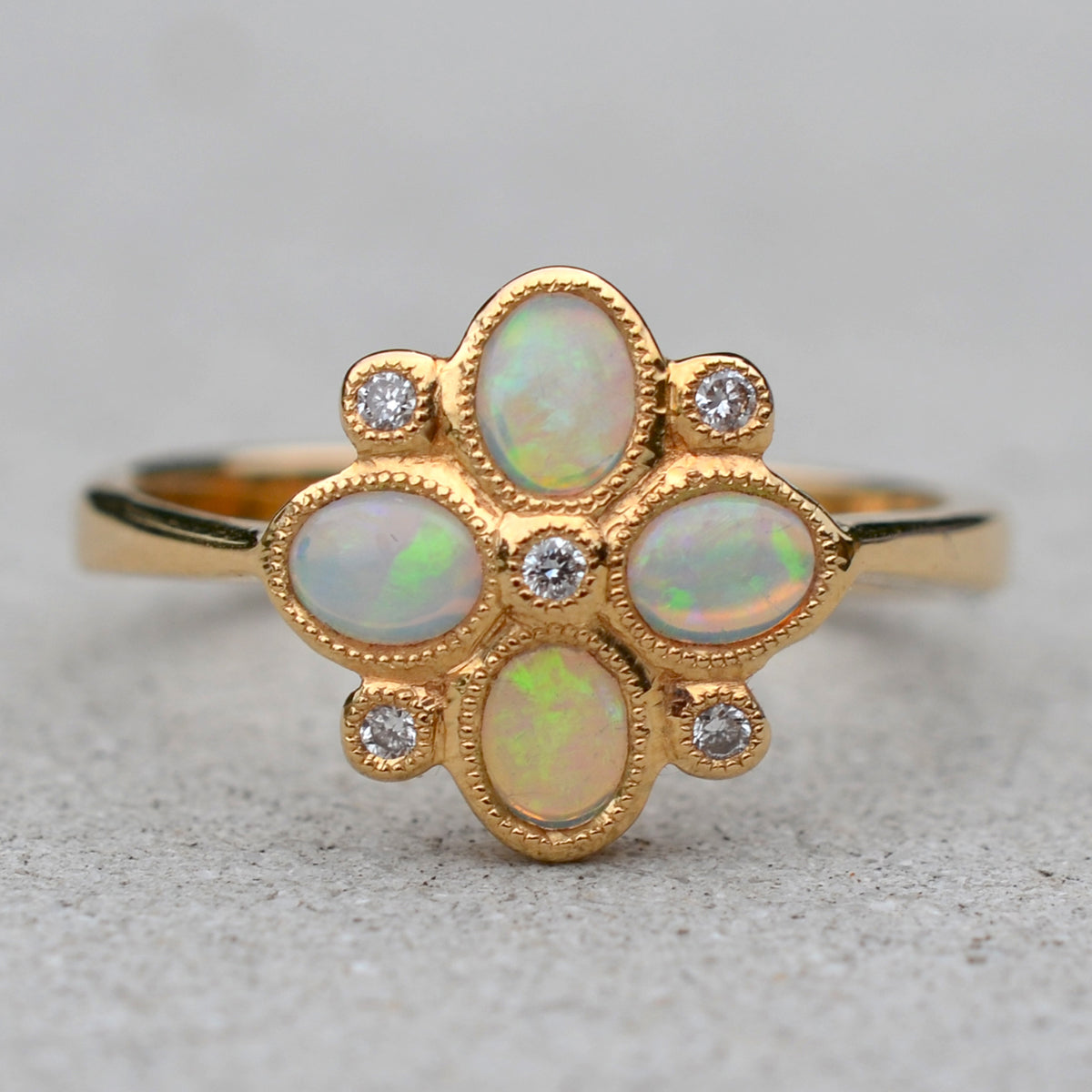 9ct Yellow Gold Opal & Diamond Ring