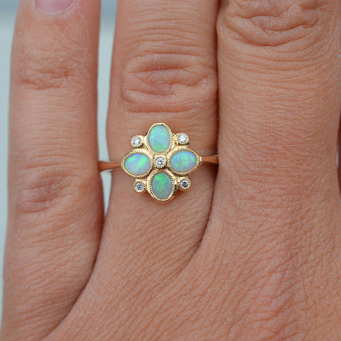 9ct Yellow Gold Opal & Diamond Ring