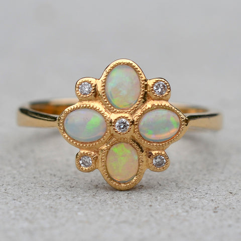 9ct Yellow Gold Opal & Diamond Ring