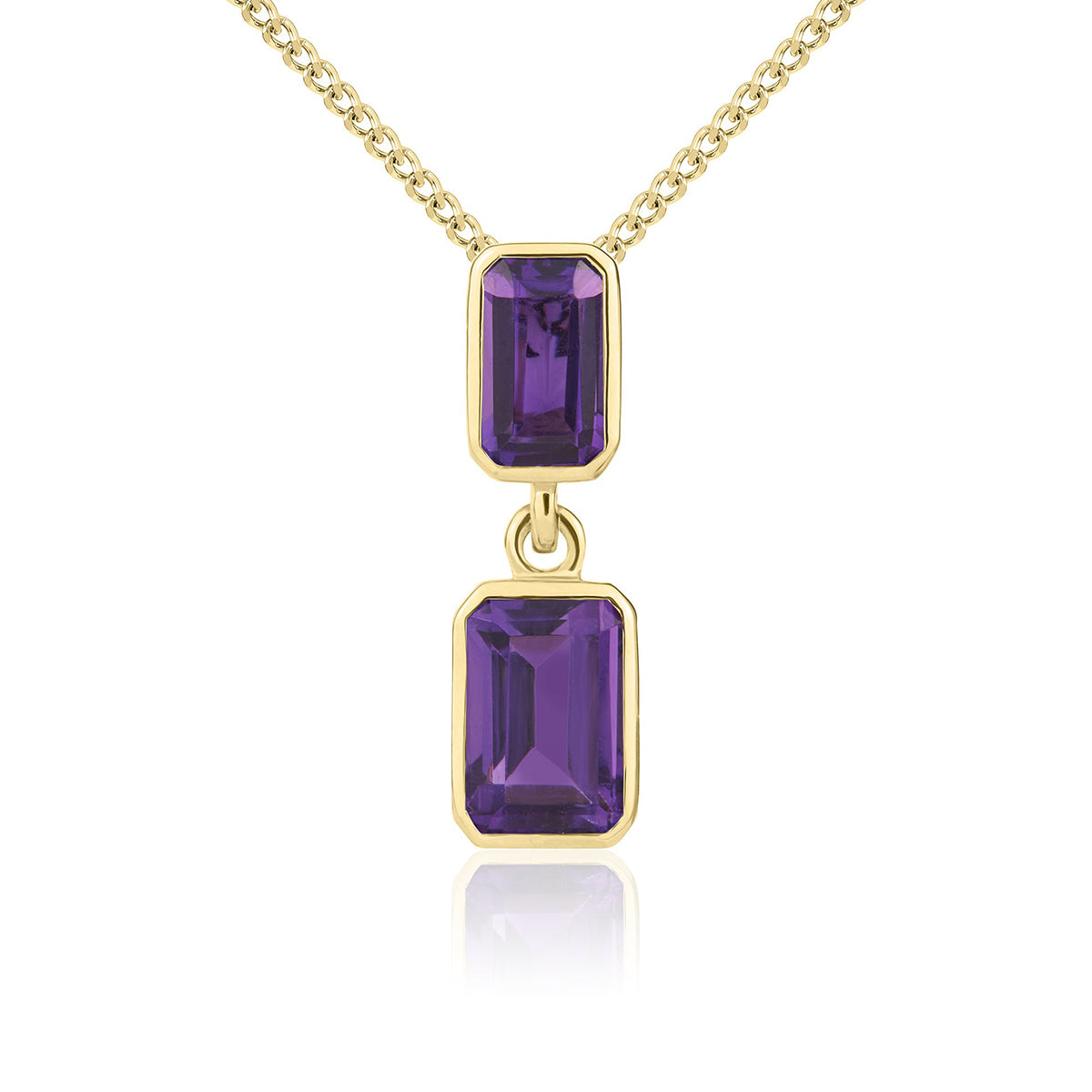 9ct Amethyst Double Drop Pendant Necklace