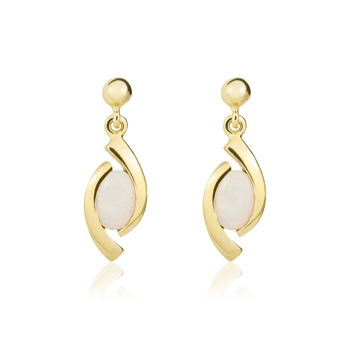 9ct Yellow Gold Single Oval Opal Drop Earrings