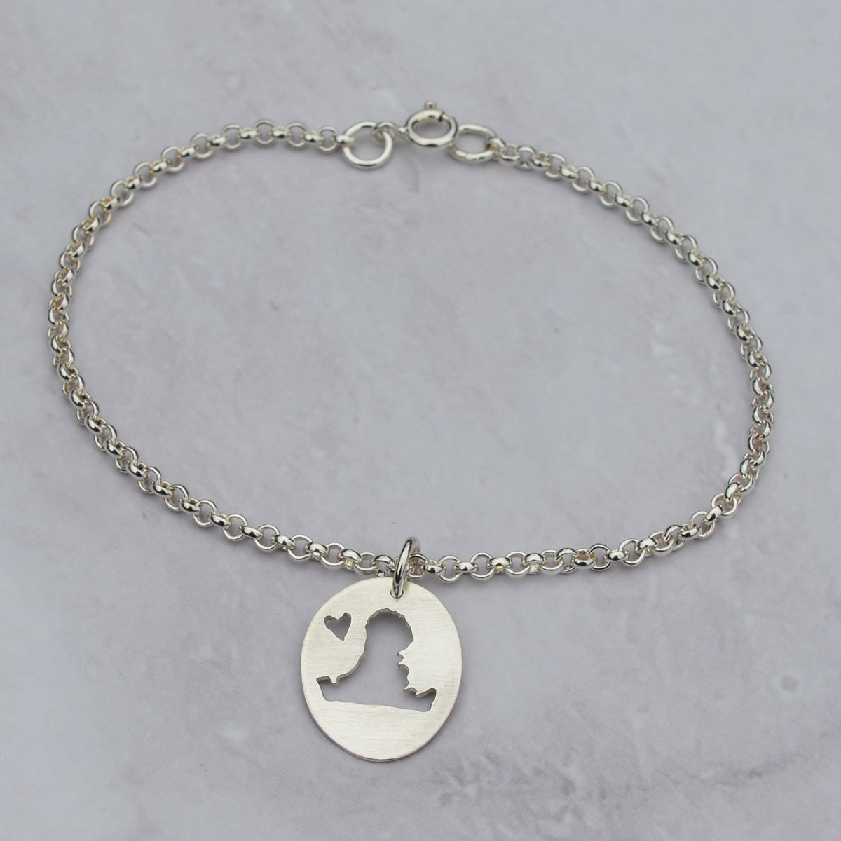 Handmade Silver Small Hayling Island Oval Charm On Bracelet