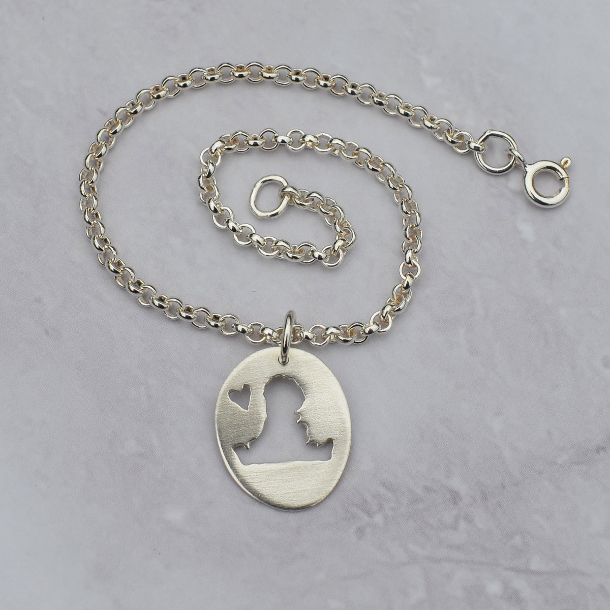 Handmade Silver Small Hayling Island Oval Charm On Bracelet