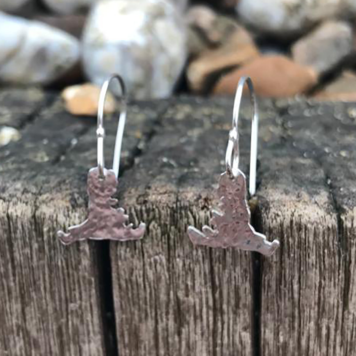 Handmade Silver Hammered Hayling Island Outline Drop Earrings