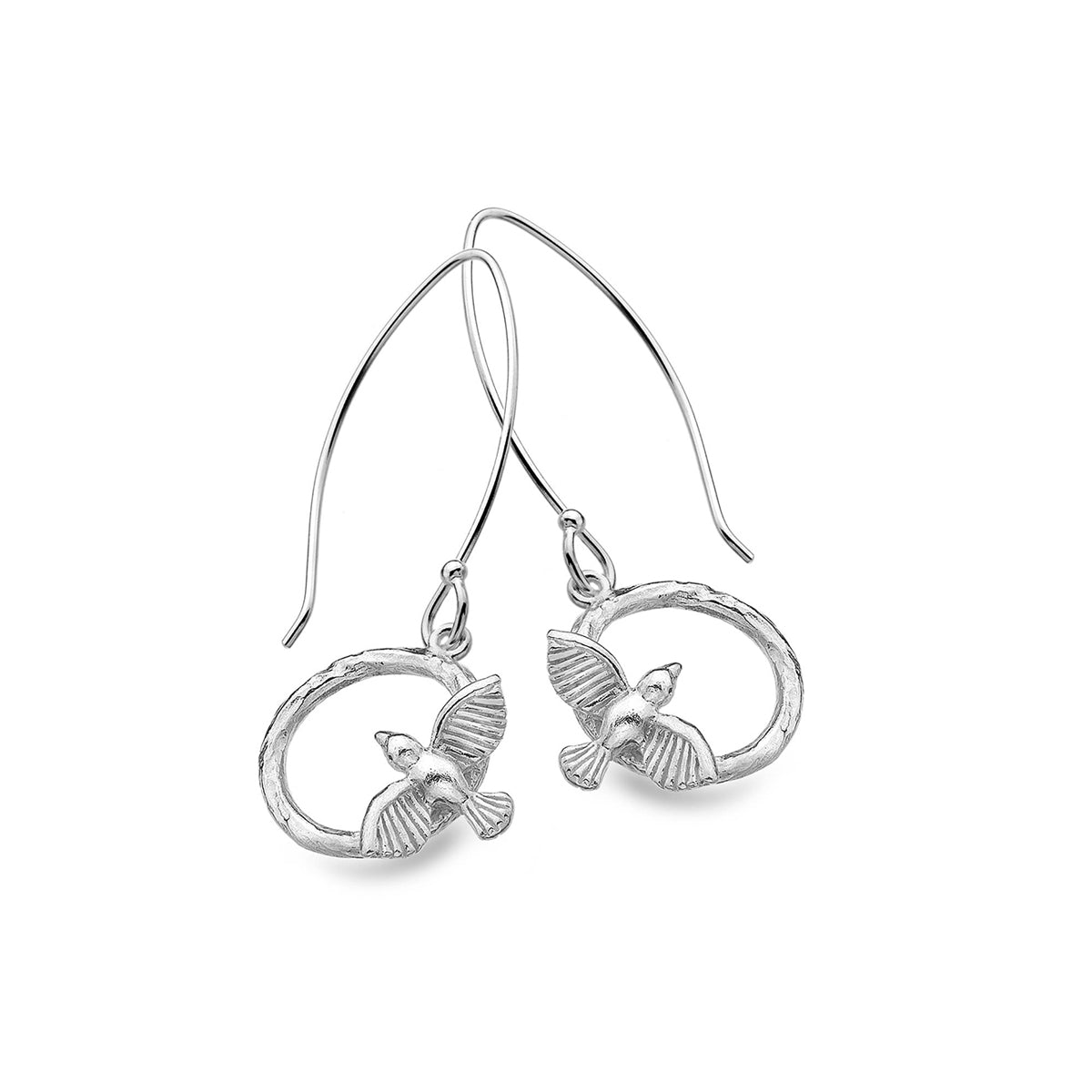 Sterling Silver Bird & Circle Drop Earrings