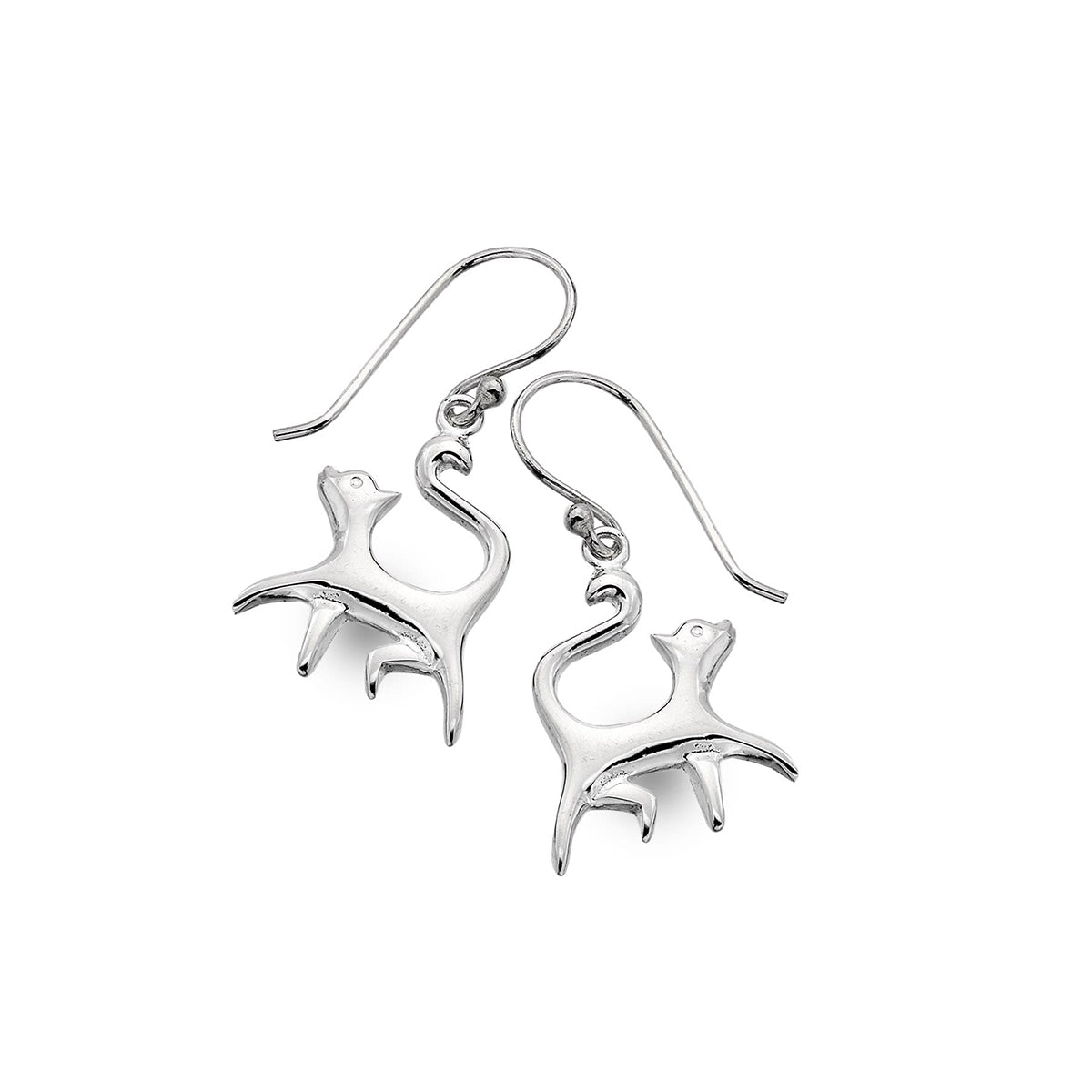 Sterling Silver Prancing Cat Drop Earrings