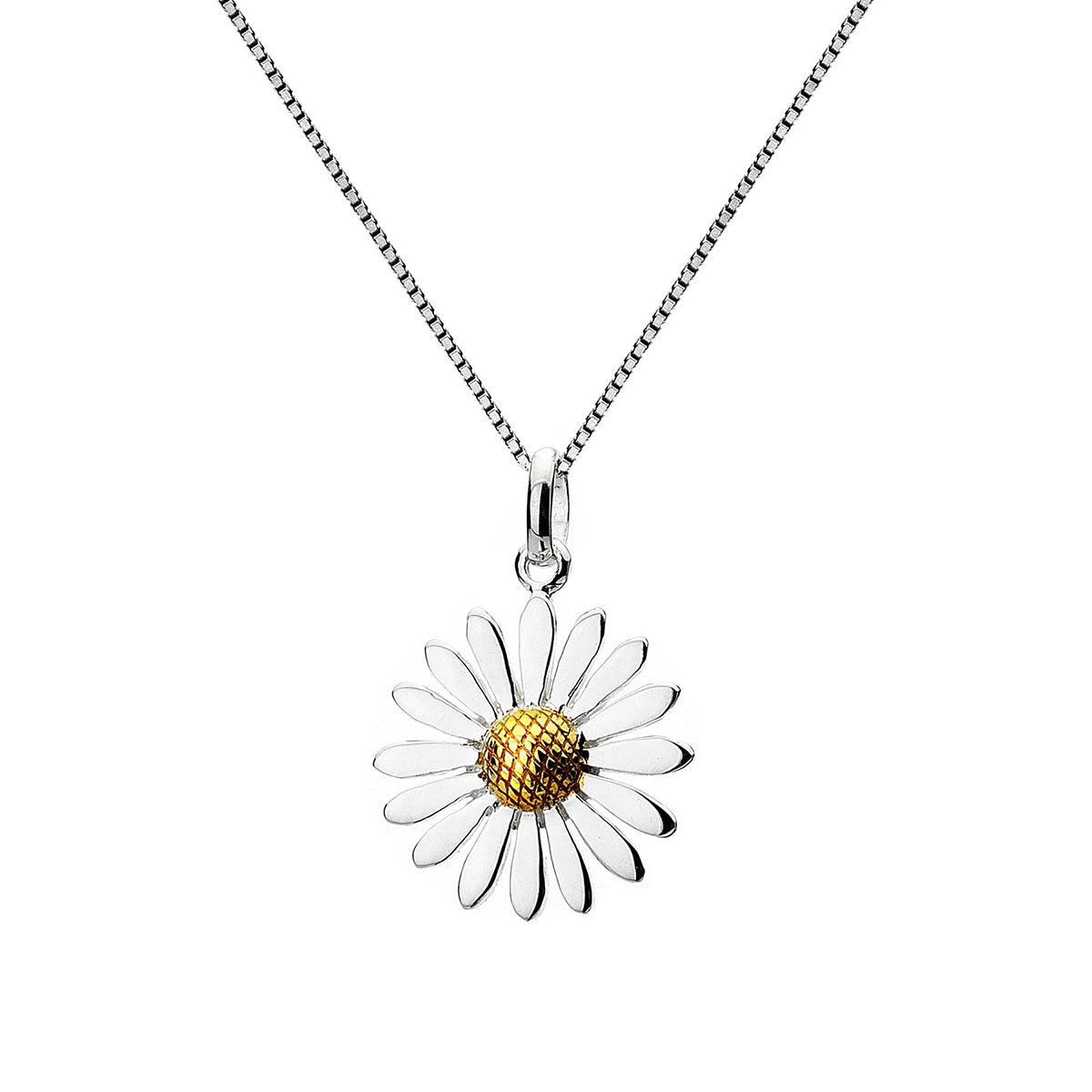 Sterling Silver & Gold Plated Daisy Pendant Necklace